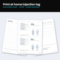 Printable injection log and rotation cards (A4 PDF)